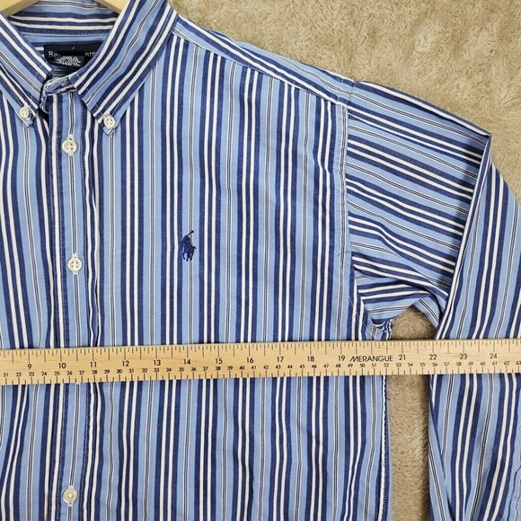 Ralph Lauren Navy Blue Button-Down Shirt Teen Size XL Striped Oxford Long Sleeve - Picture 6 of 10